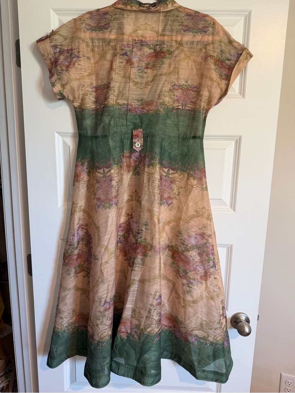 Pretty Persuasions Green and Blush Floral Midi Shirt Dress - Belt not included - Picture 3 of 4